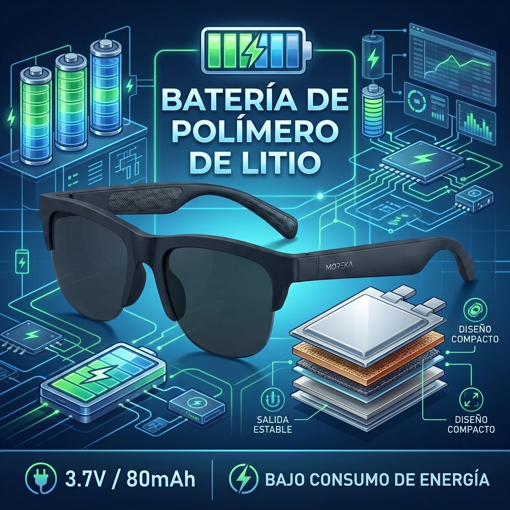 Lentes Inteligentes Moreka YJ01 con Auriculares Inalámbricos Bluetooth 5.4