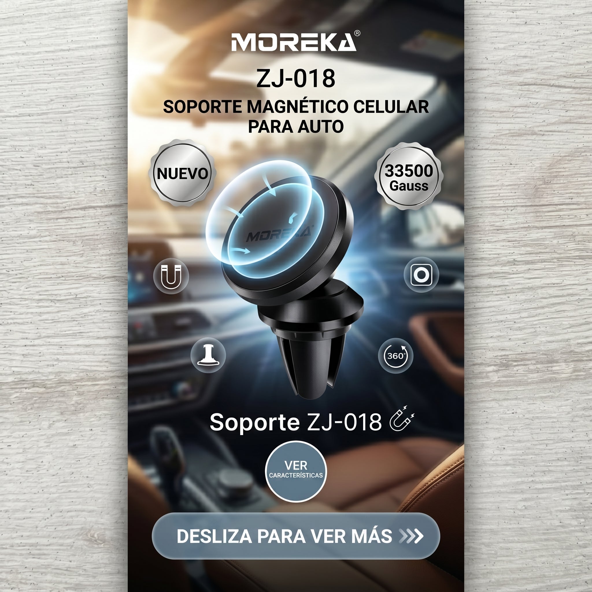 Soporte para Celular en Auto Magnético ZJ-018 Universal con Giratorio 360 Grados y Campo Magnético Segura para Múltiples Móviles