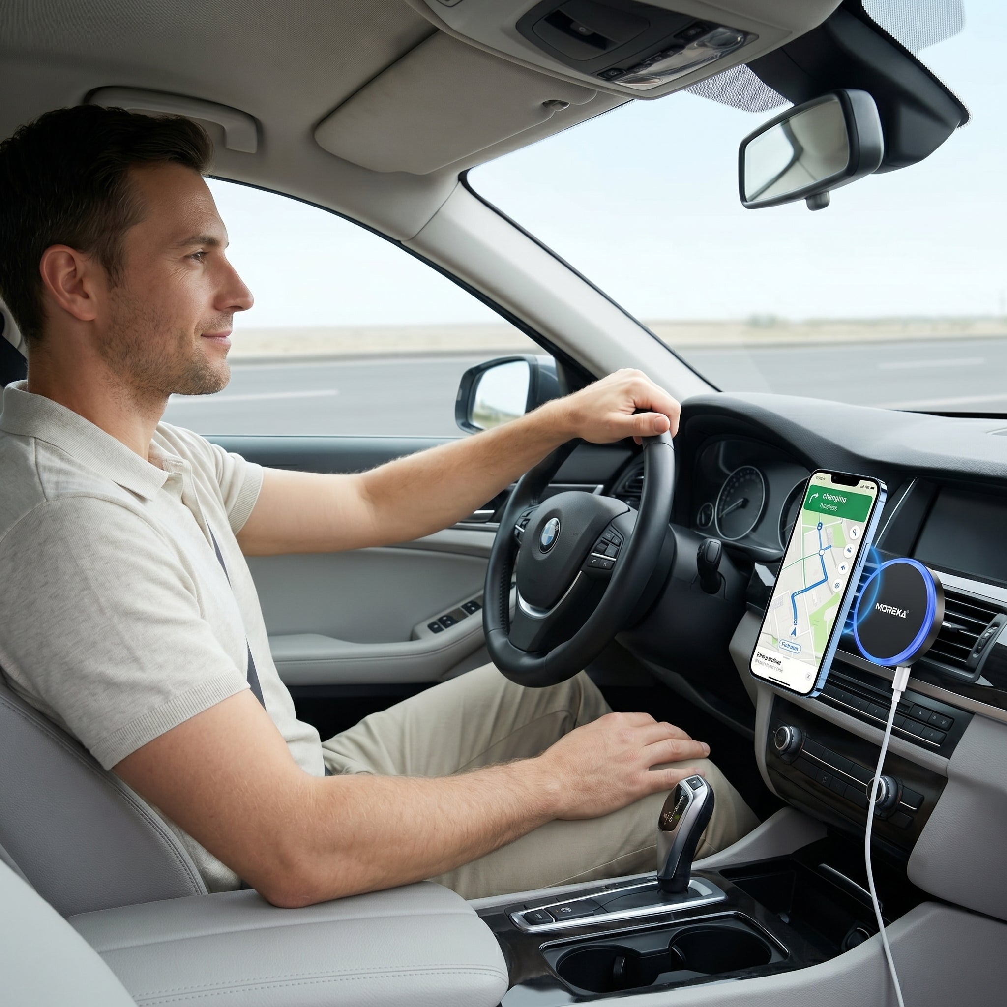 Cargador Inalámbrico Magnético para Auto Moreka ZJ-020 15W Soporte Ventilación Carga Rápida