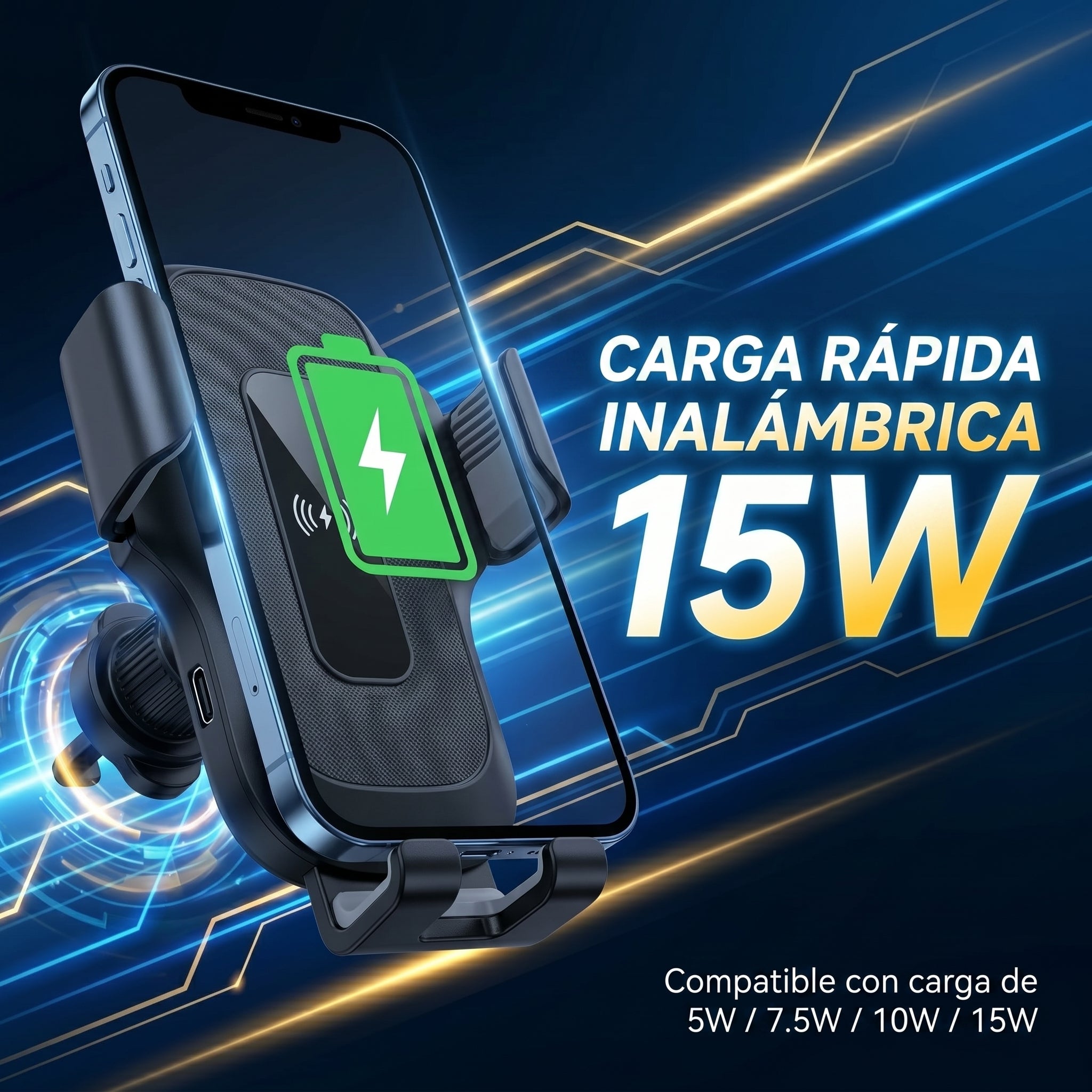Soporte de Coche con Carga Inalámbrica Rápida Moreka ZJ-021 15W Sujeción Automática Inteligente y Clip para Rejilla de Ventilación