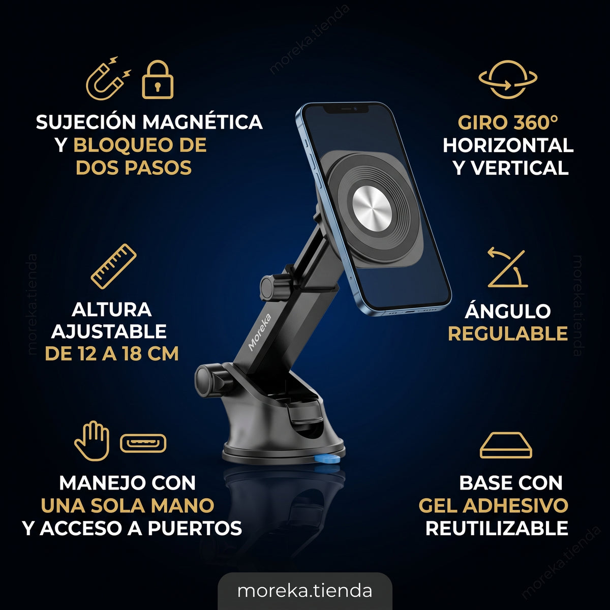 Soporte Magnético para Auto Moreka ZJ-022 con Giro 360° y Altura Ajustable