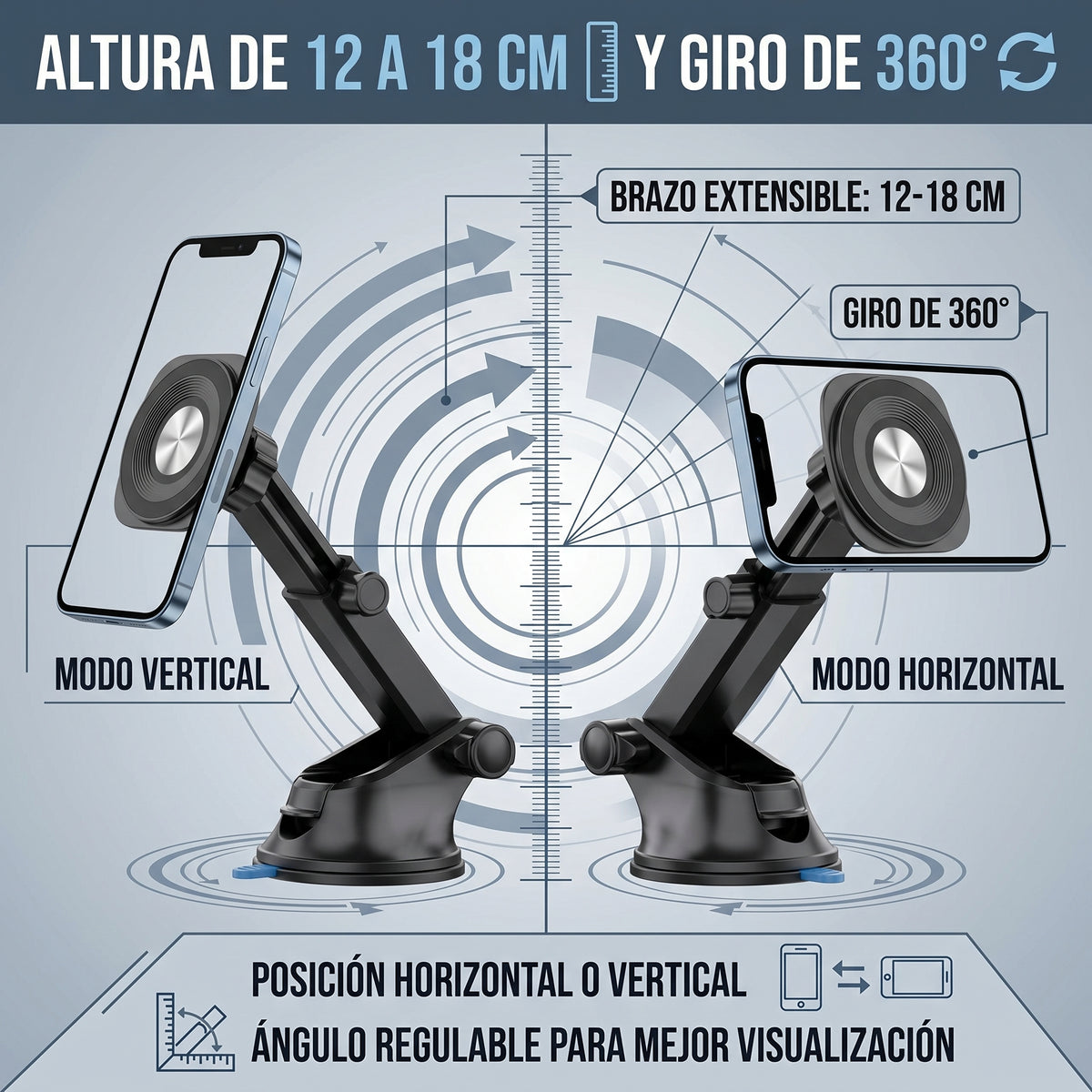 Soporte Magnético para Auto Moreka ZJ-022 con Giro 360° y Altura Ajustable