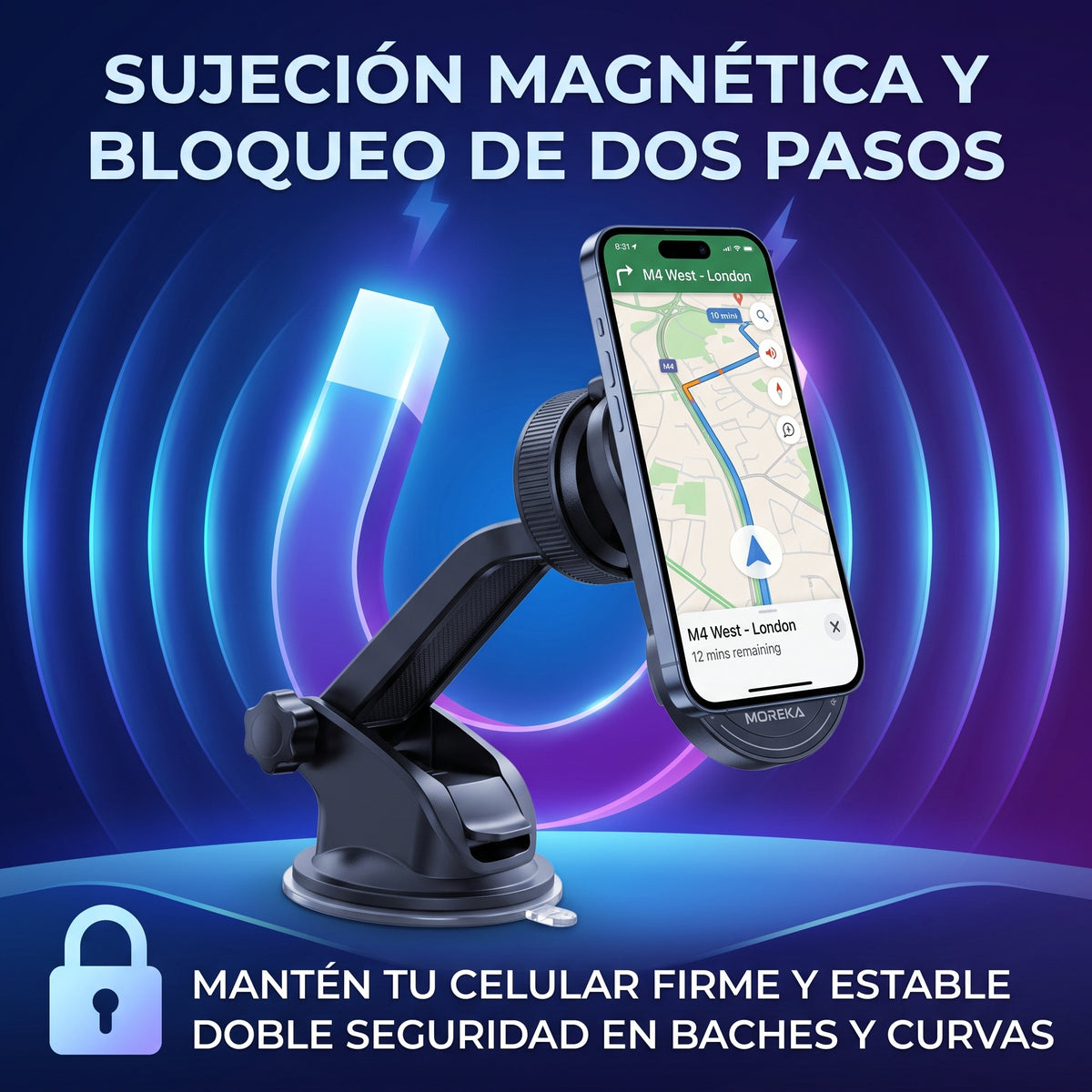 Soporte Magnético para Auto Moreka ZJ-023 con Brazo Articulado y Giro 360°