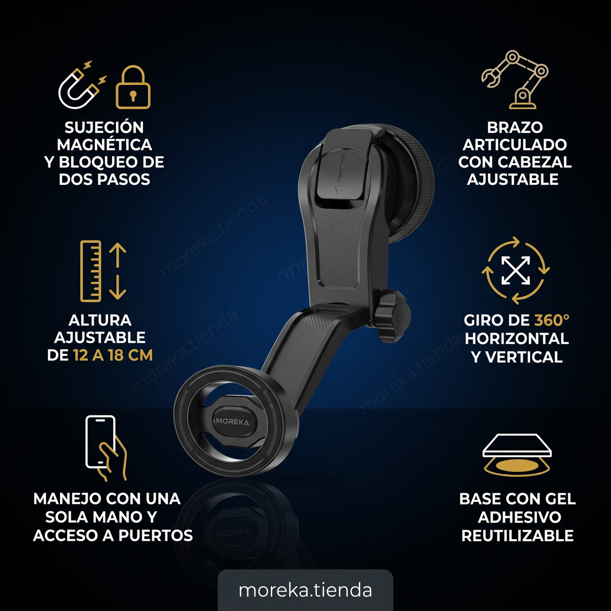 Soporte Magnético para Auto Moreka ZJ-023 con Brazo Articulado y Giro 360°