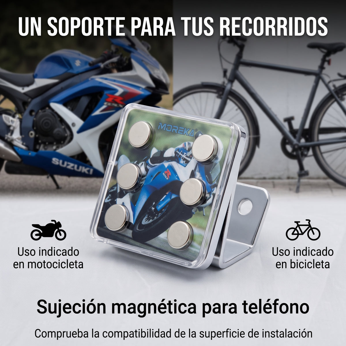 Soporte Magnético Moreka ZJ-028 para Moto y Bicicleta con 6 Imanes de Fijación