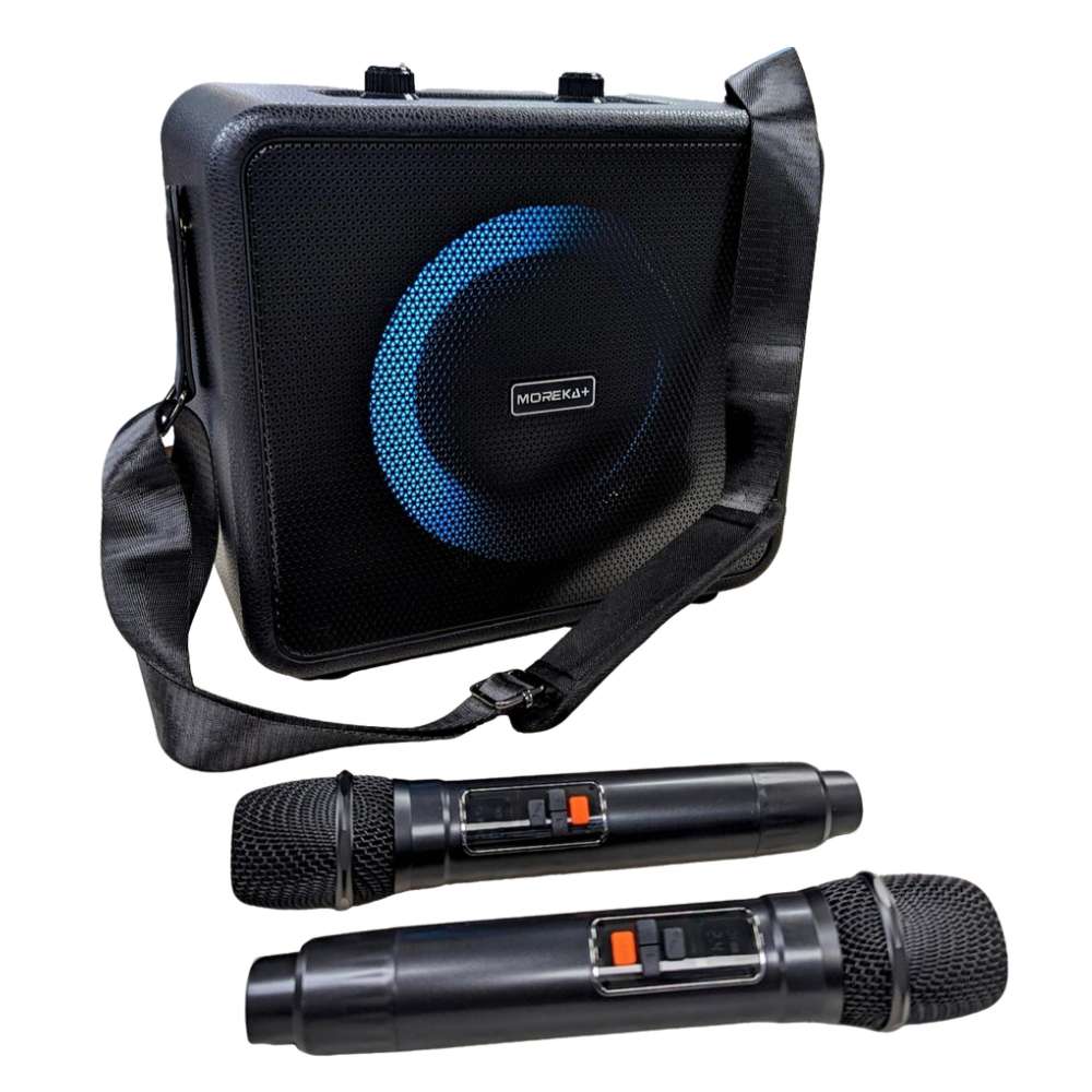 Bocina Karaoke Bluetooth FM dual micrófonos RGB Moreka A17