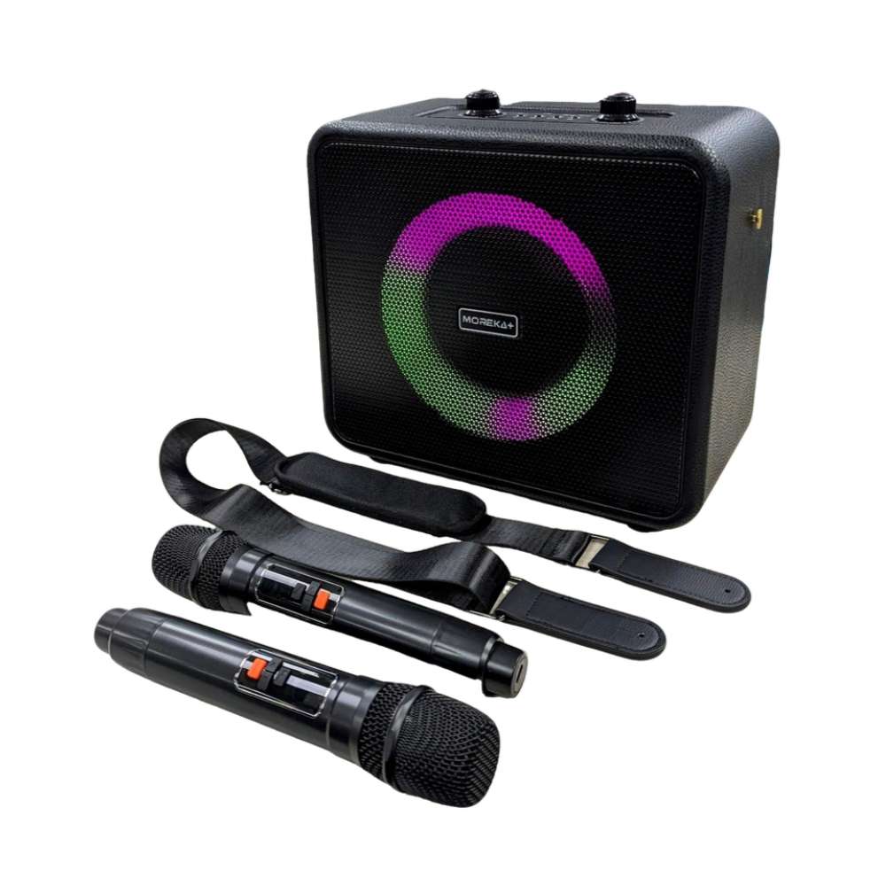 Bocina Karaoke Bluetooth FM dual micrófonos RGB Moreka A17