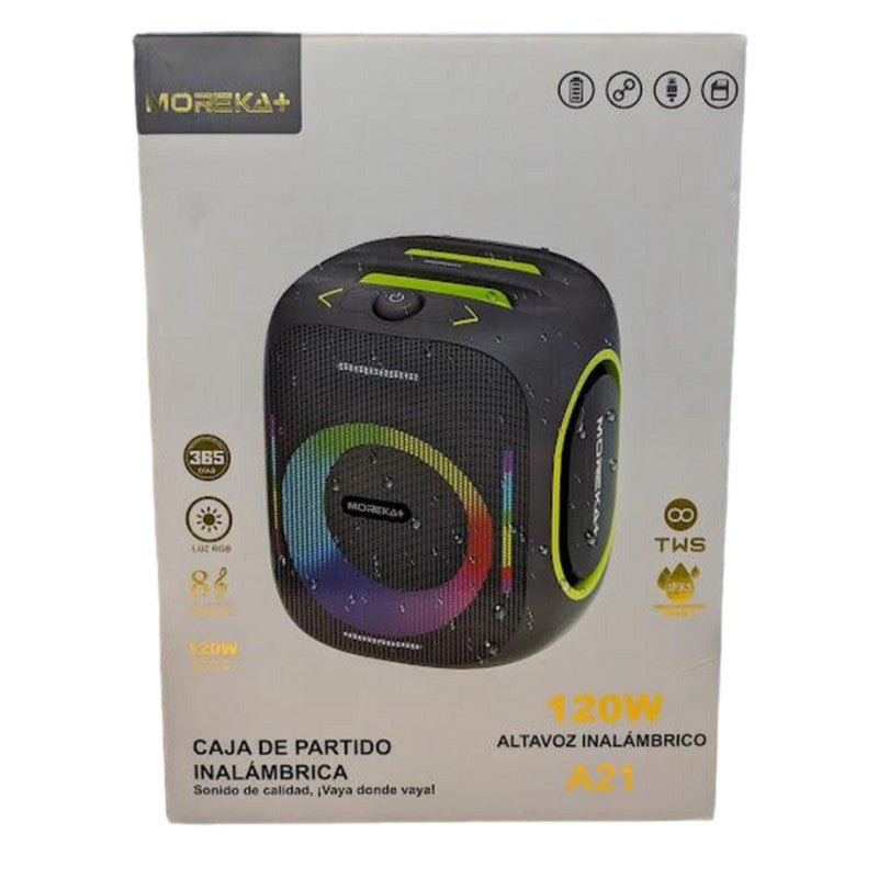 Bocina Moreka+ A21 120W 12000 mAh Bluetooth, TF Card, Radio FM, USB Contra Agua IPX5