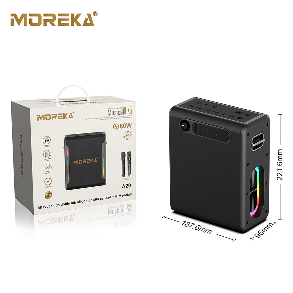 Bocina Moreka A29 80W 6000mAh 5-6 hrs de bateria Bluetooth, Contra Agua IPX5