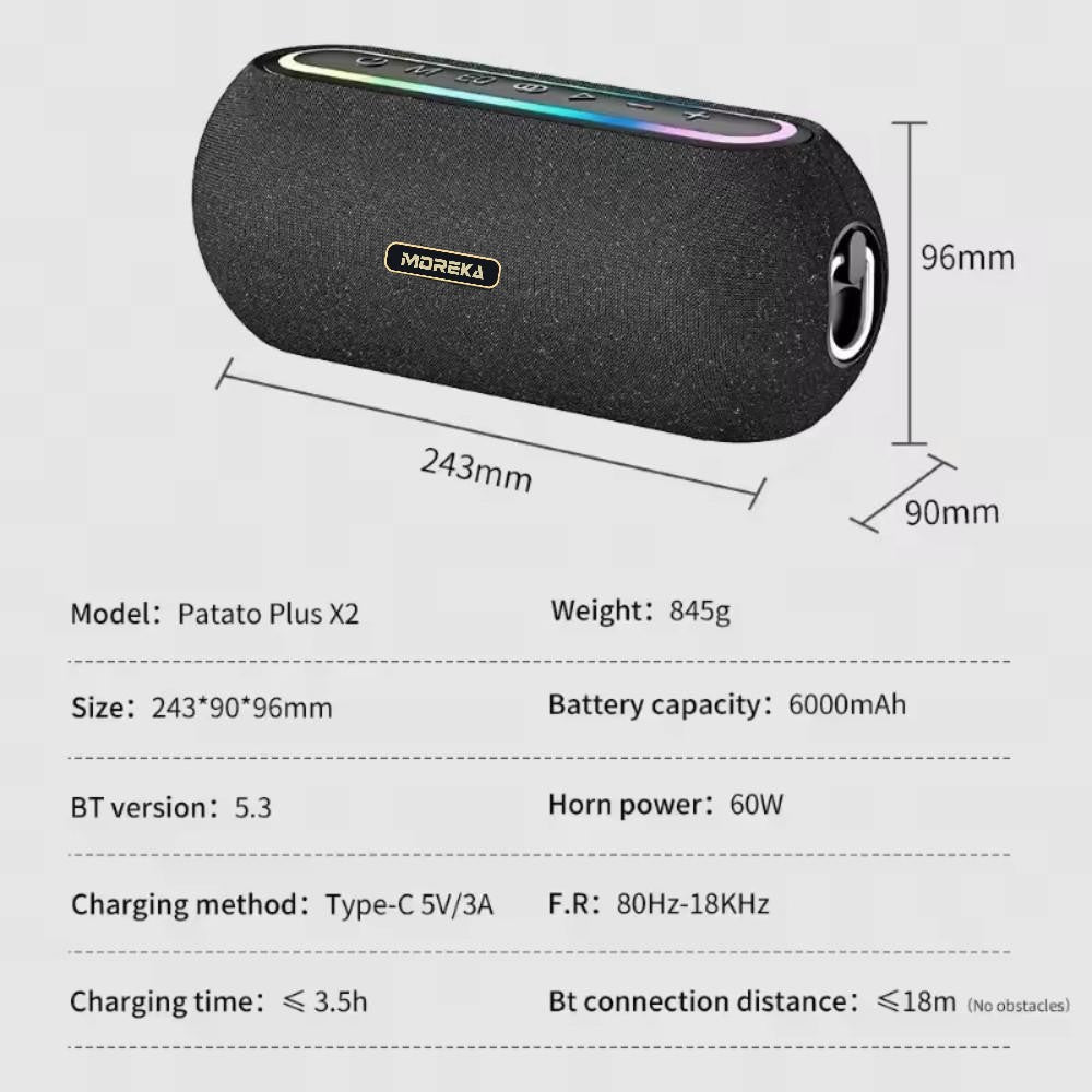 Bocina Moreka A38 60W 6000mAh 5-6 hrs de bateria Bluetooth