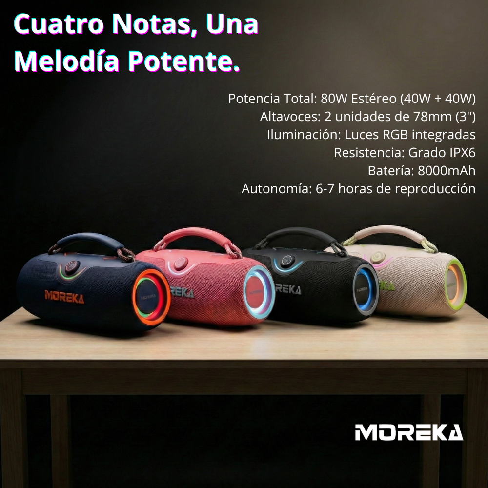 Bocina Moreka A42 80W 40W+40W 8000mAh 6hrs de bateria Bluetooth IPX6