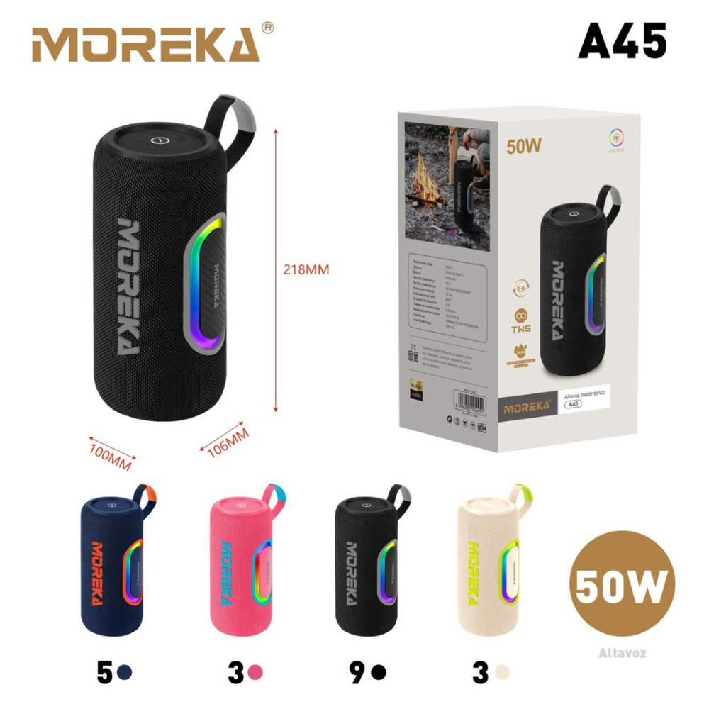 Bocina Moreka A45 30W 25W*2 4000mAh 5hrs de bateria Bluetooth IPX6