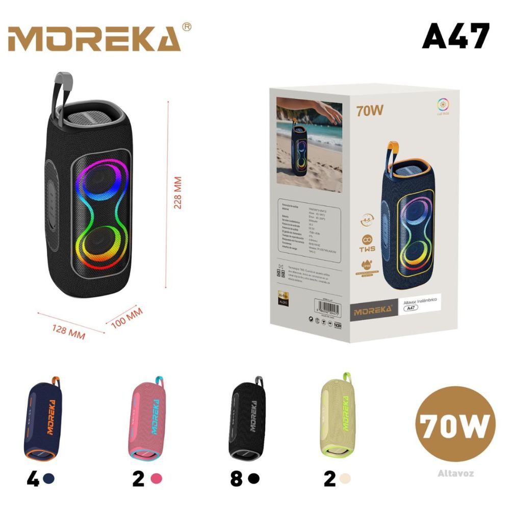 Bocina Moreka A47 70W 25W*2+10W 5000mAh 5hrs de bateria Bluetooth IPX6