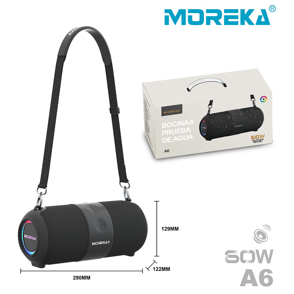 Bocina Moreka+ A6 60W, Bluetooth, TF Card, Radio FM, USB Contra Agua IPX6