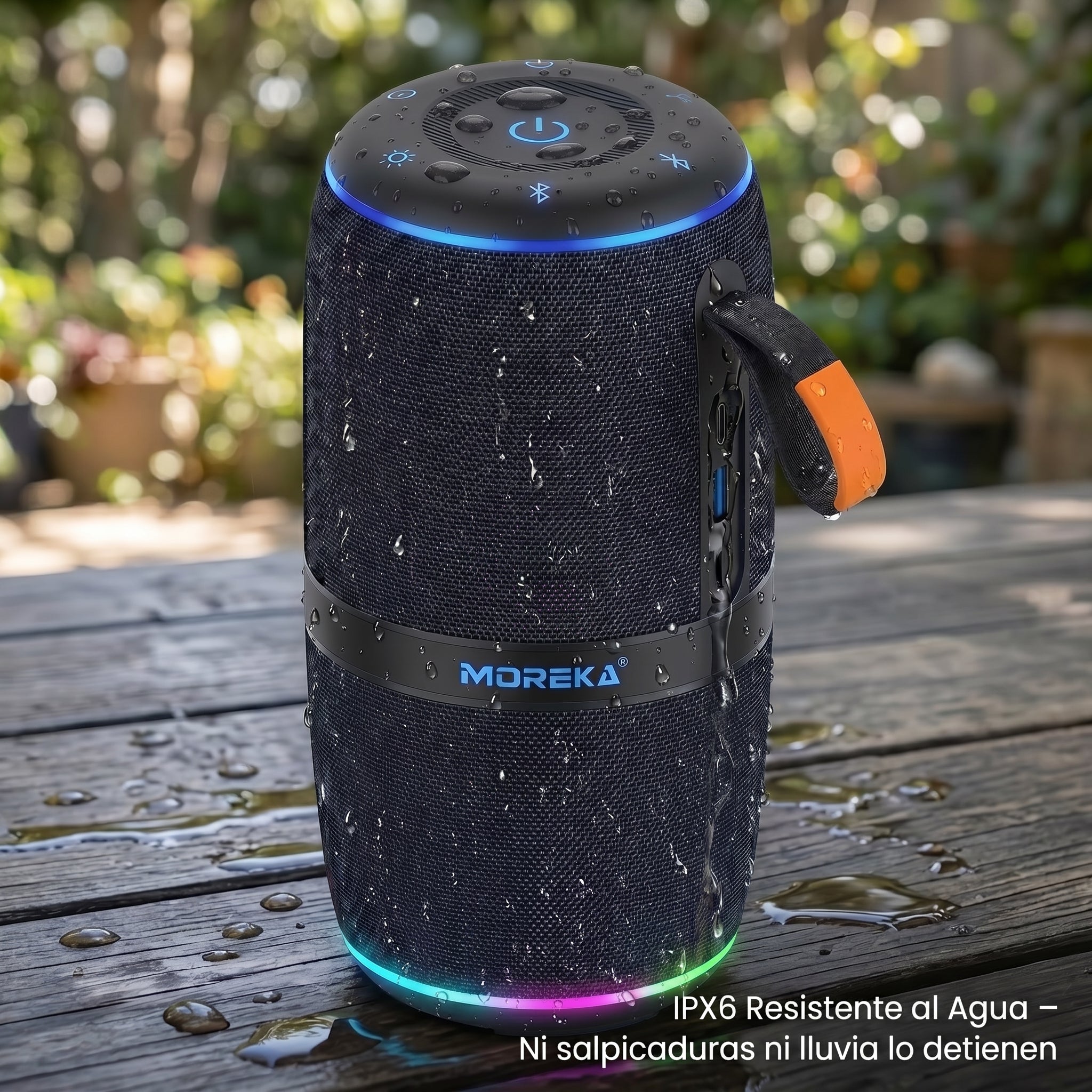 Bocina A60 80W TWS Portátil  Impermeable IPX6 Batería 10800 mAh  Luz RGB y Conexión USB