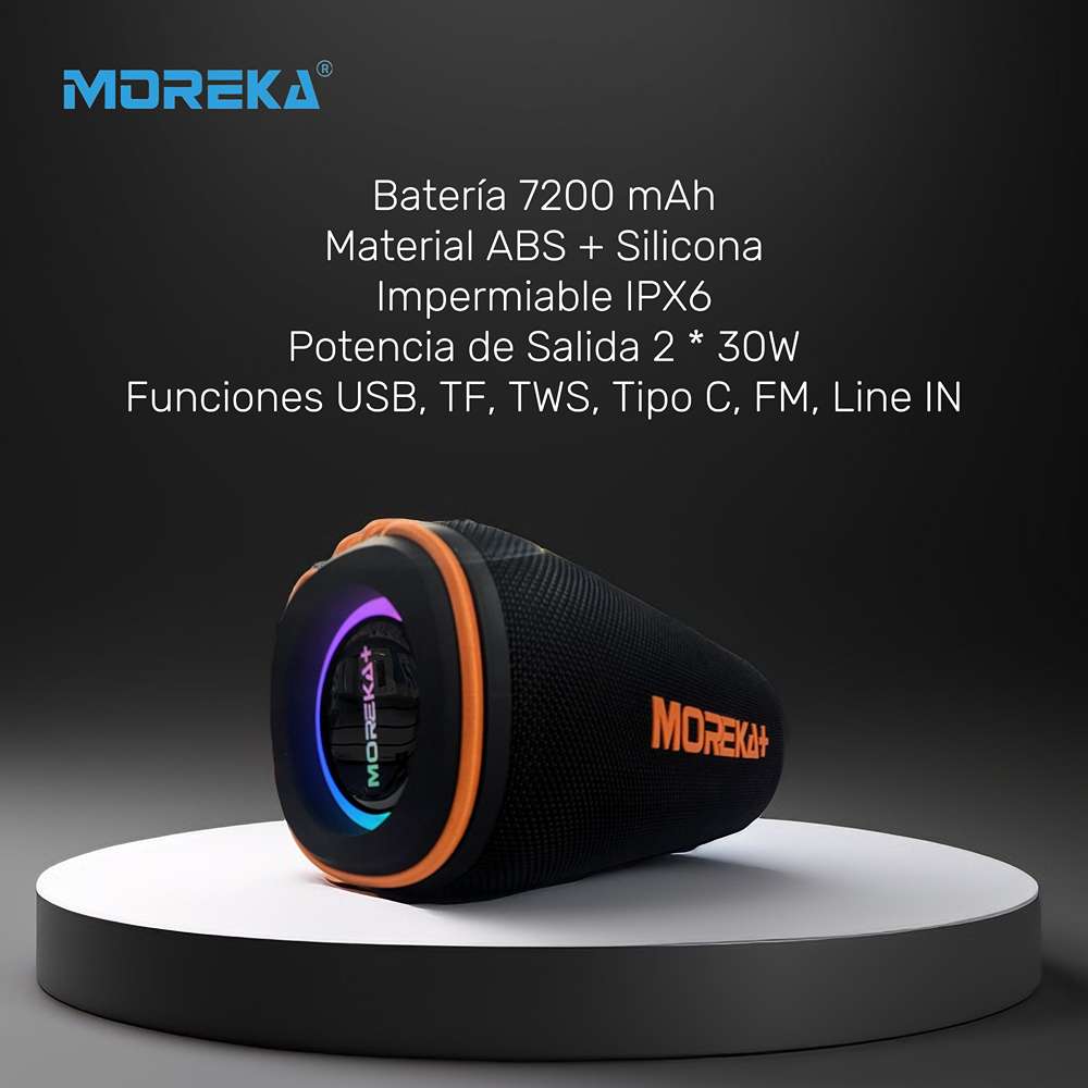 Bocina Moreka+ A7 60W, Bluetooth, TF Card, Radio FM, USB Contra Agua