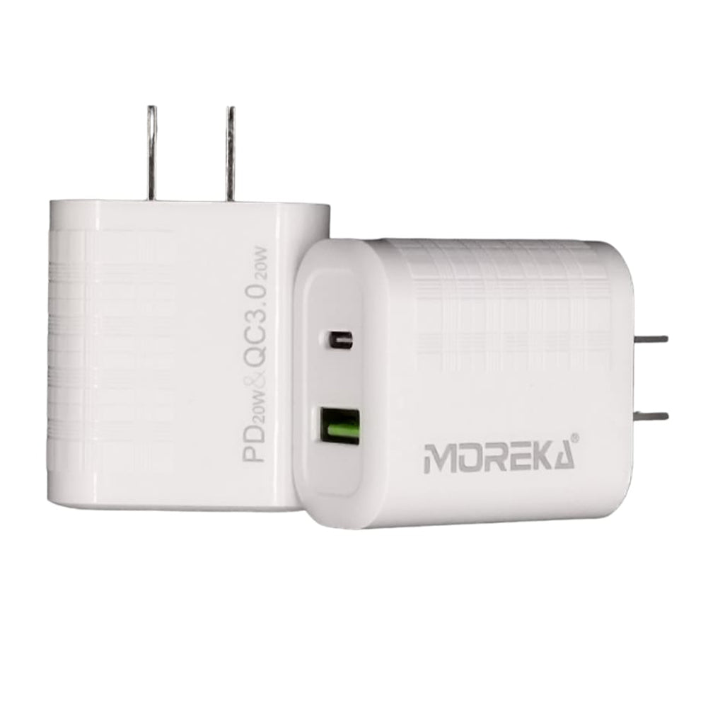 Turbo Cargador Moreka AC107 40W 2 salidas USB y C Cable IP 1M