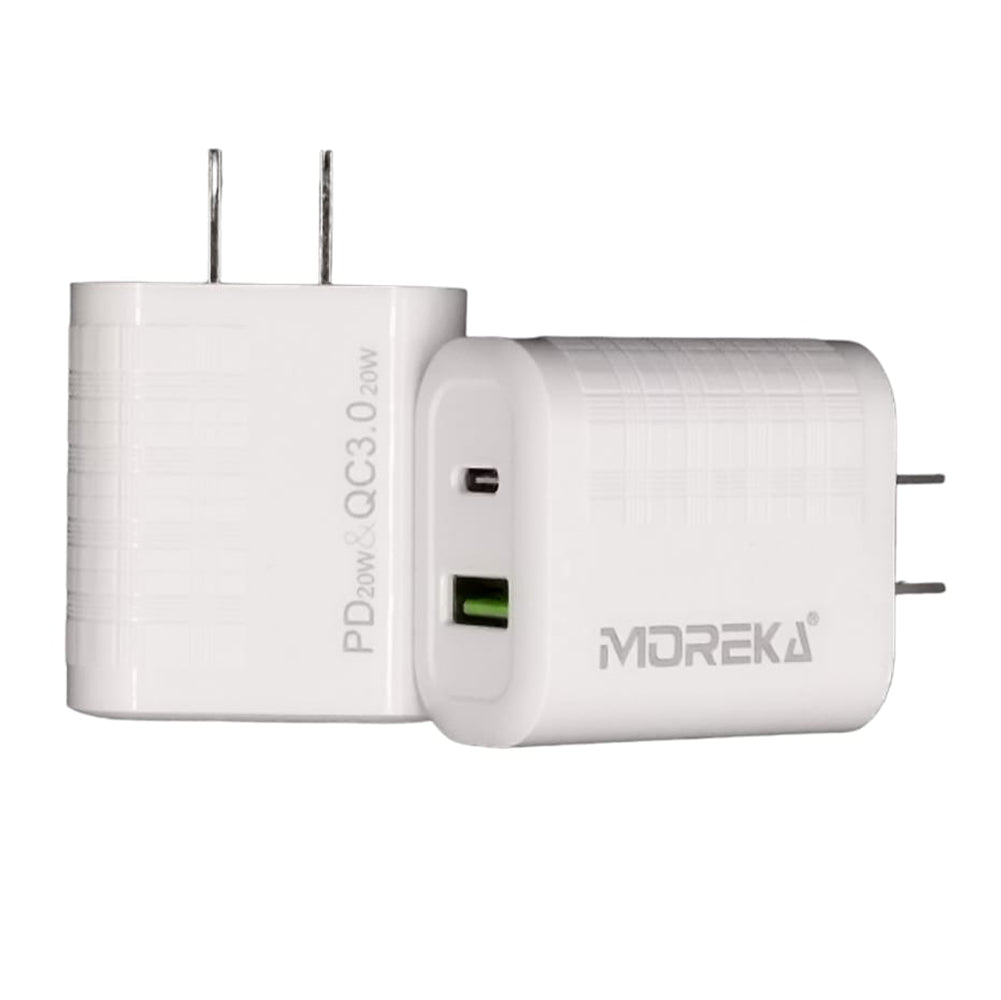 Turbo Charger Moreka AC107 40W 2 USB and C outputs IP Cable 1M