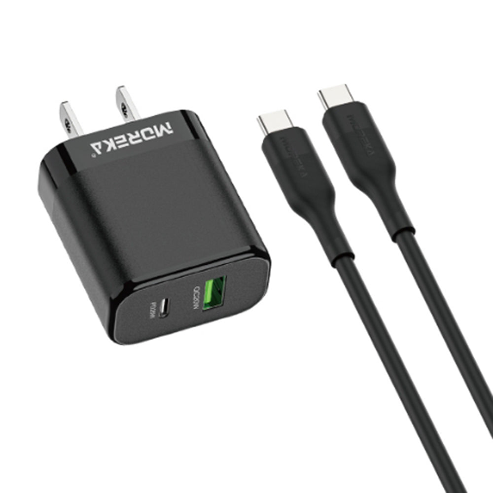 Cargador 40W Moreka AC110 2 puertos PD20W y QC 3.0 20W Cable C-C 1M