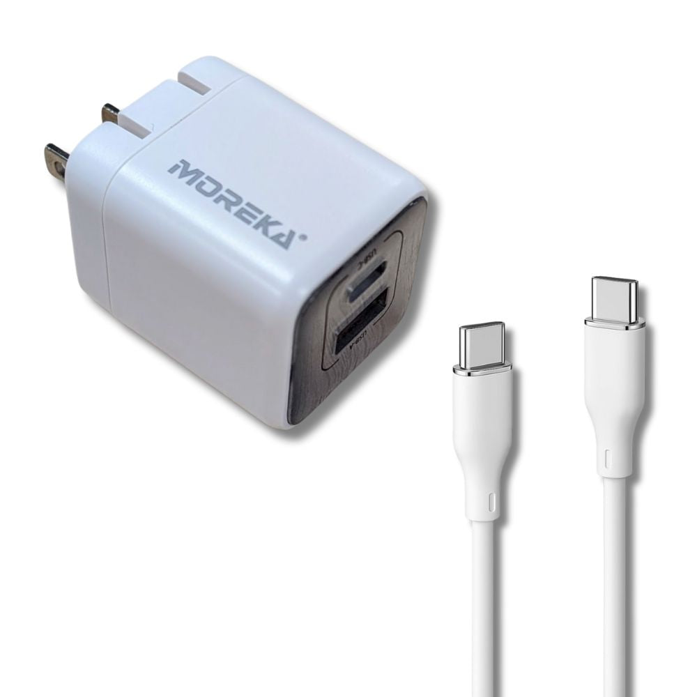 Cargador 40W 5V- 3A puertos PD20W & QC3.0 20W Clavija plegable cable C-C Moreka  AC113