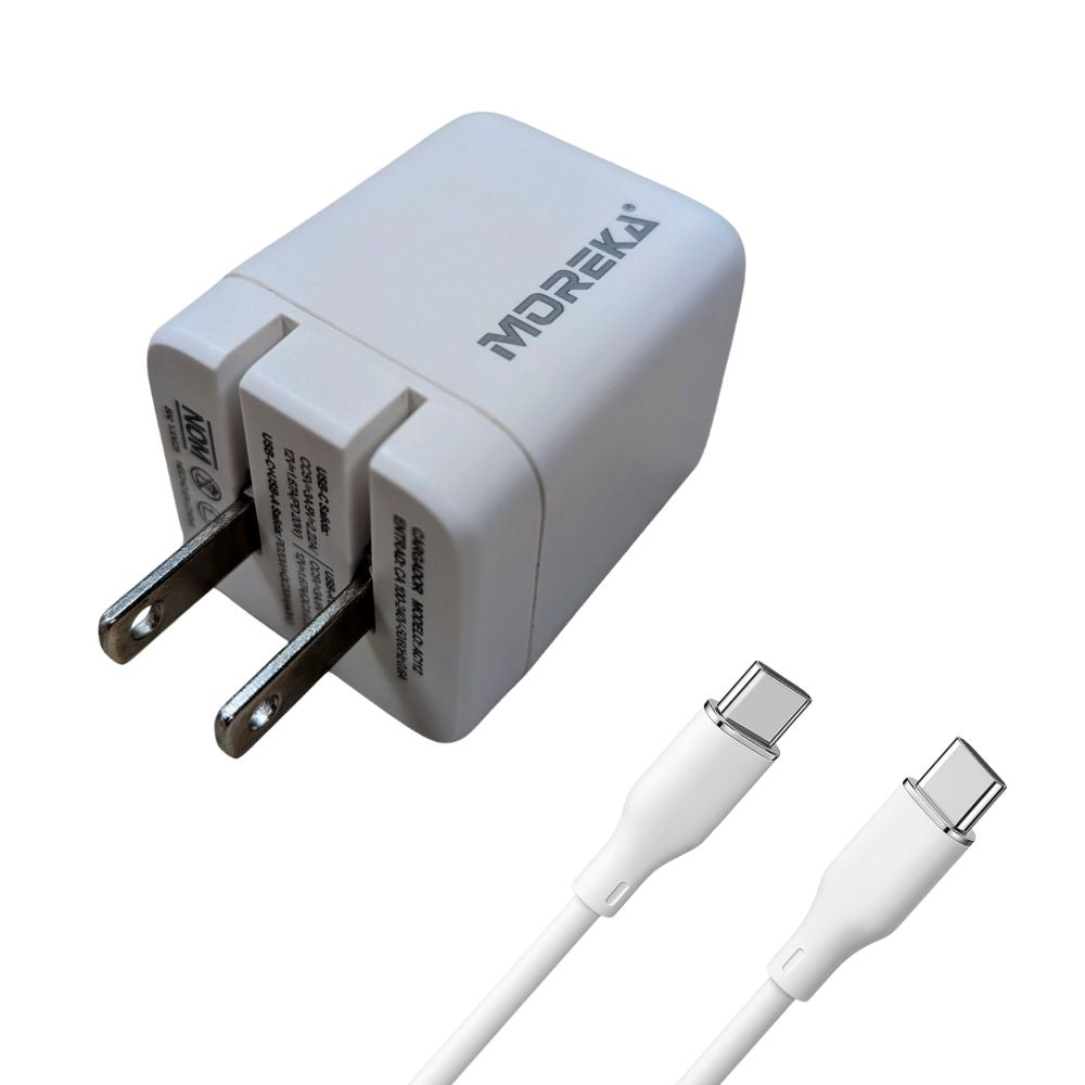 Cargador 40W 5V- 3A puertos PD20W & QC3.0 20W Clavija plegable cable C-C Moreka  AC113