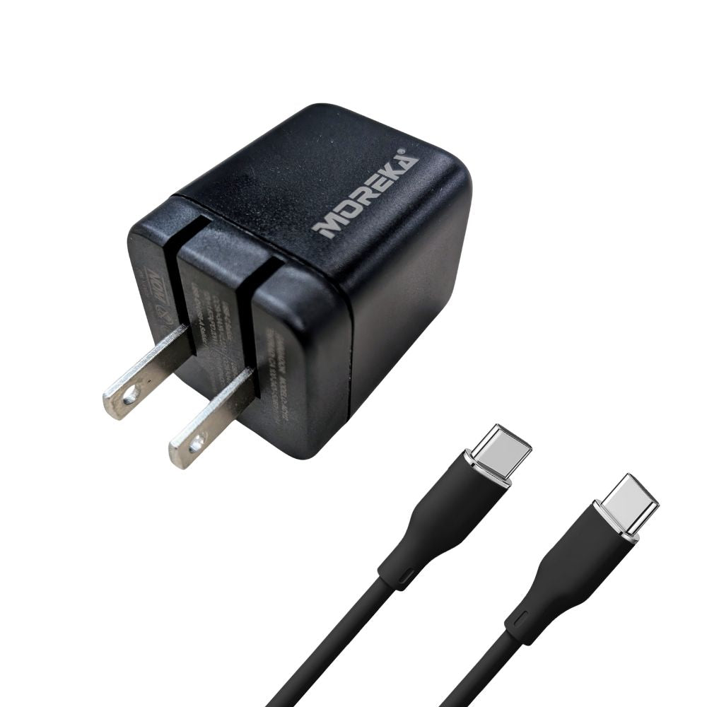 Cargador 40W 5V- 3A puertos PD20W & QC3.0 20W Clavija plegable cable C-C Moreka  AC113