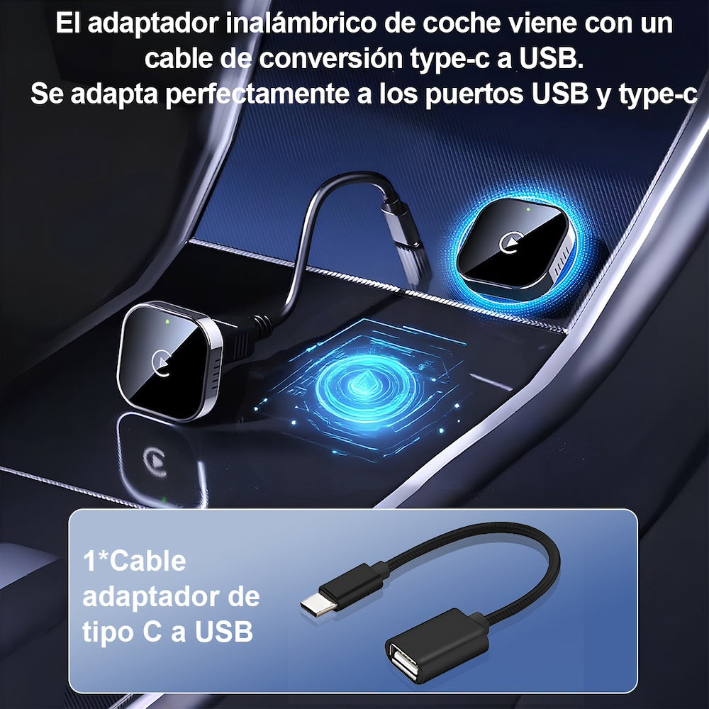 Adaptador 2en1 Inalámbrico para Carplay y android Auto (iOS 10+, Android 11+). No compatible con BMW.