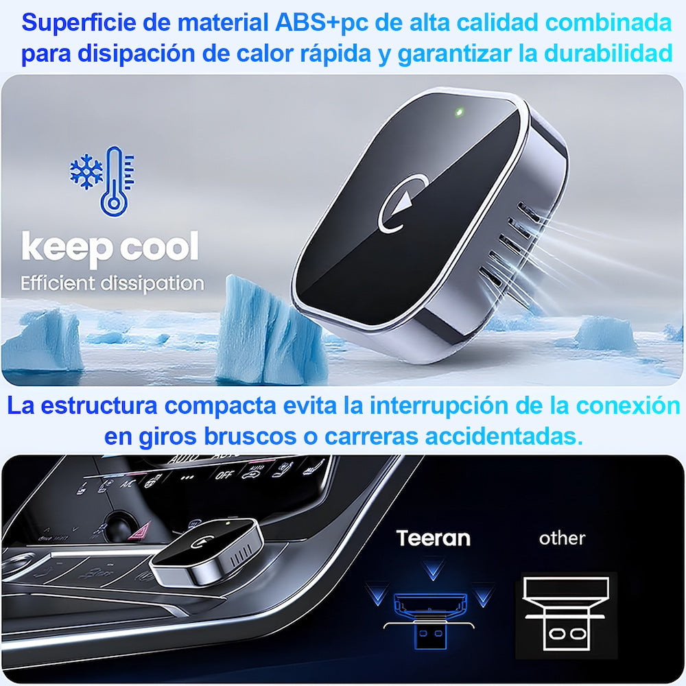 Adaptador 2en1 Inalámbrico para Carplay y android Auto (iOS 10+, Android 11+). No compatible con BMW.