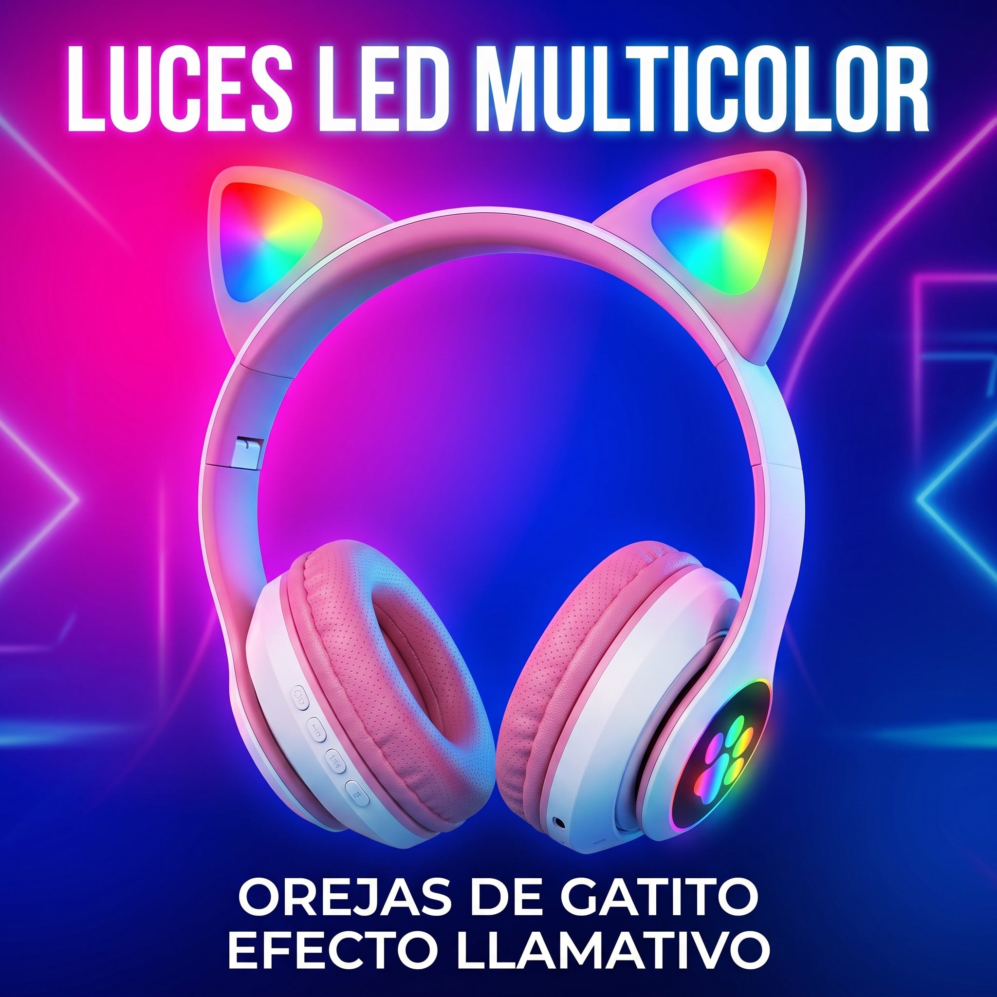 Audífonos Inalámbricos YISEN JST-28 con Diadema de Orejas de Gatito y Luces LED Multicolor