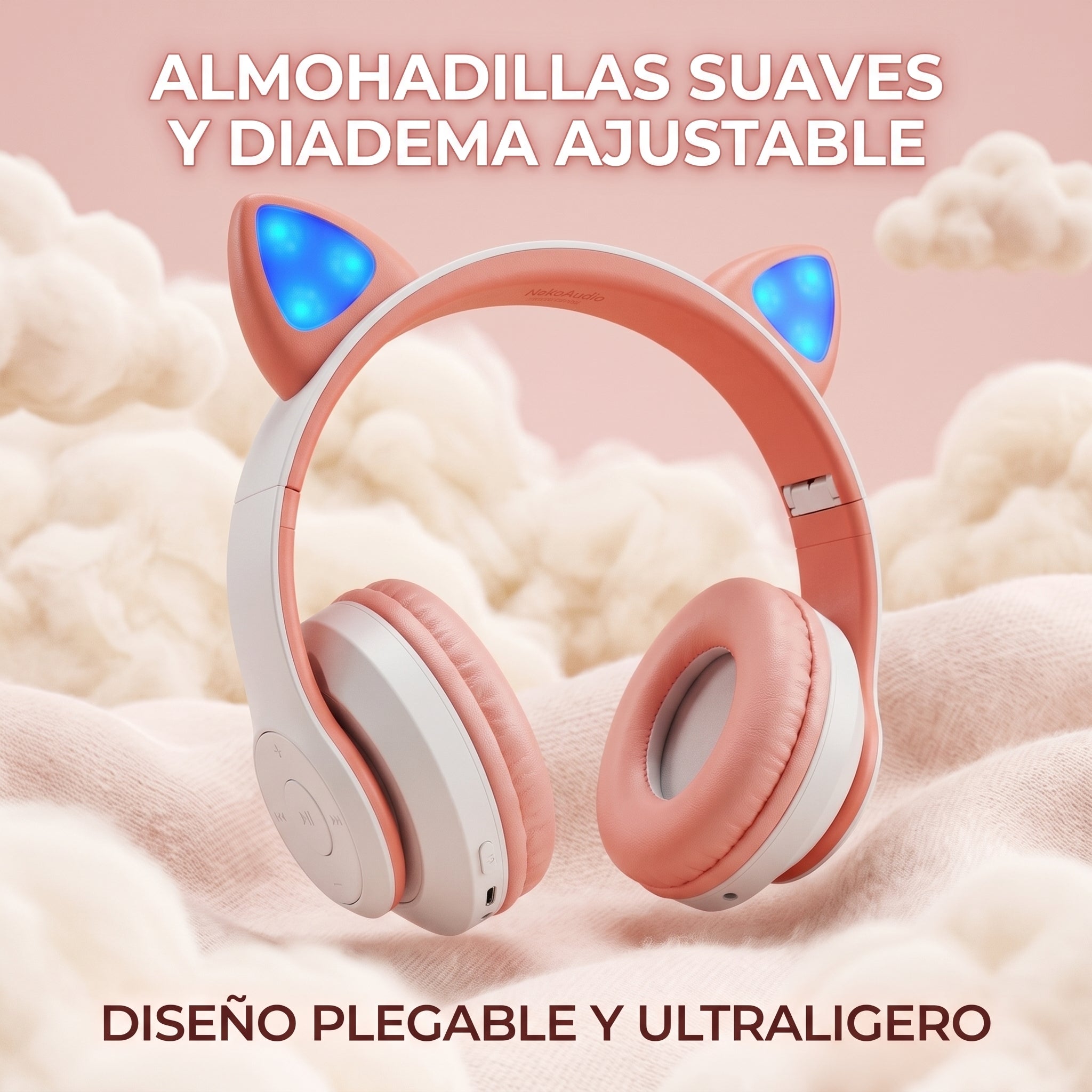 Audífonos Inalámbricos YISEN JST-28 con Diadema de Orejas de Gatito y Luces LED Multicolor