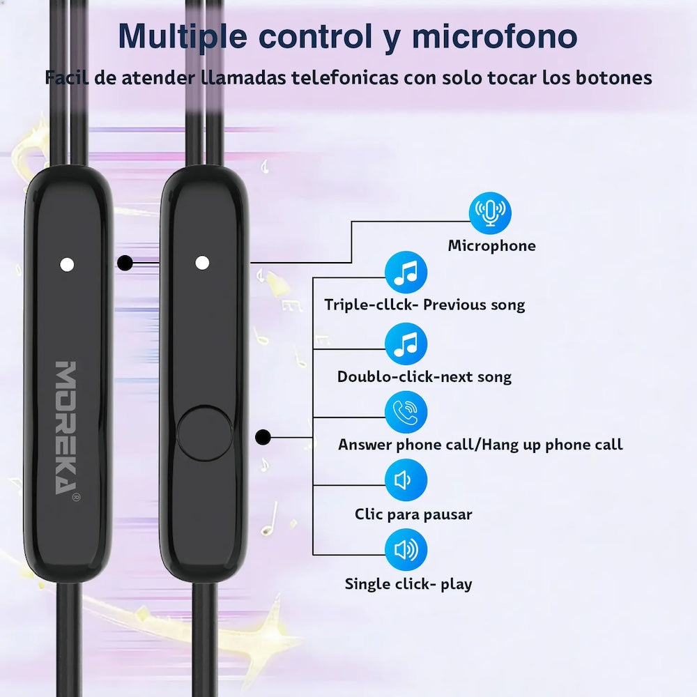 Audífonos Moreka M-930, Alámbricos, Manos Libres, Control de play/pausa Jack 3.5mm (Copia)