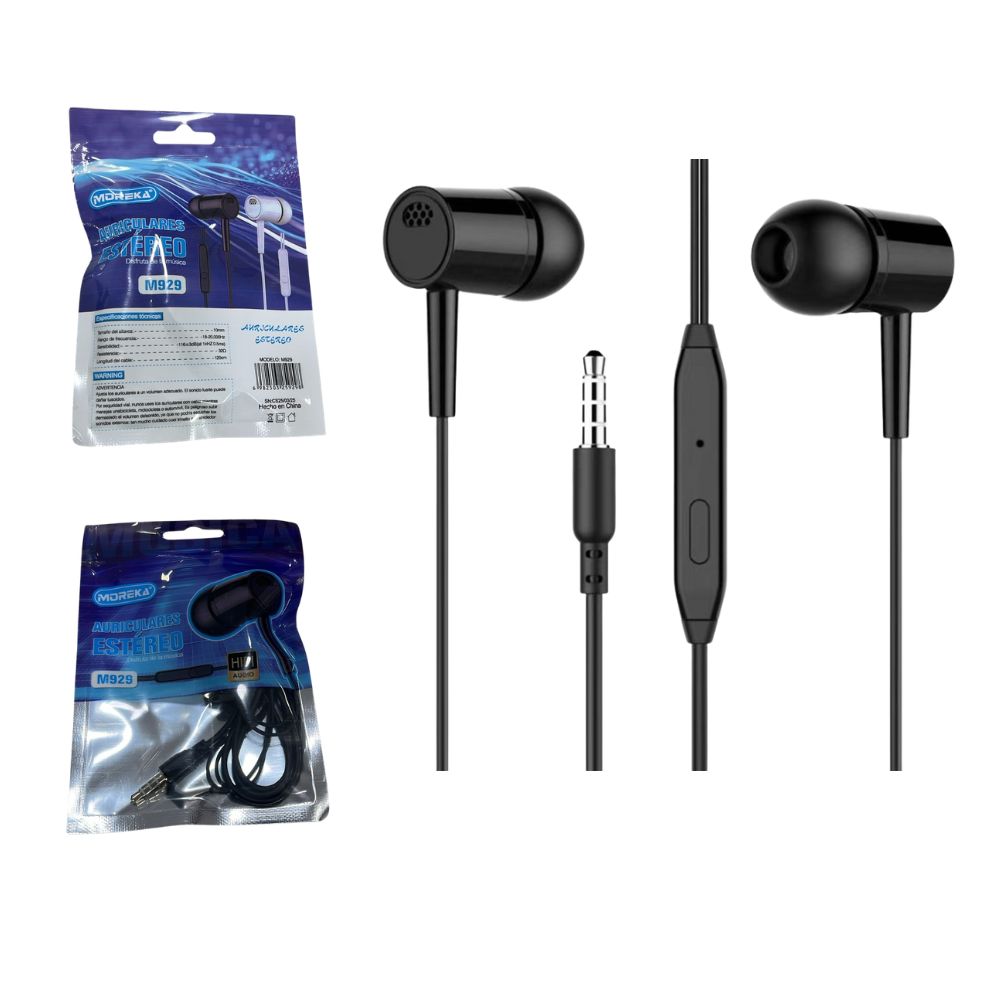 Audífonos Moreka M-929, Alámbricos, Manos Libres, Control de play/pausa Jack 3.5mm
