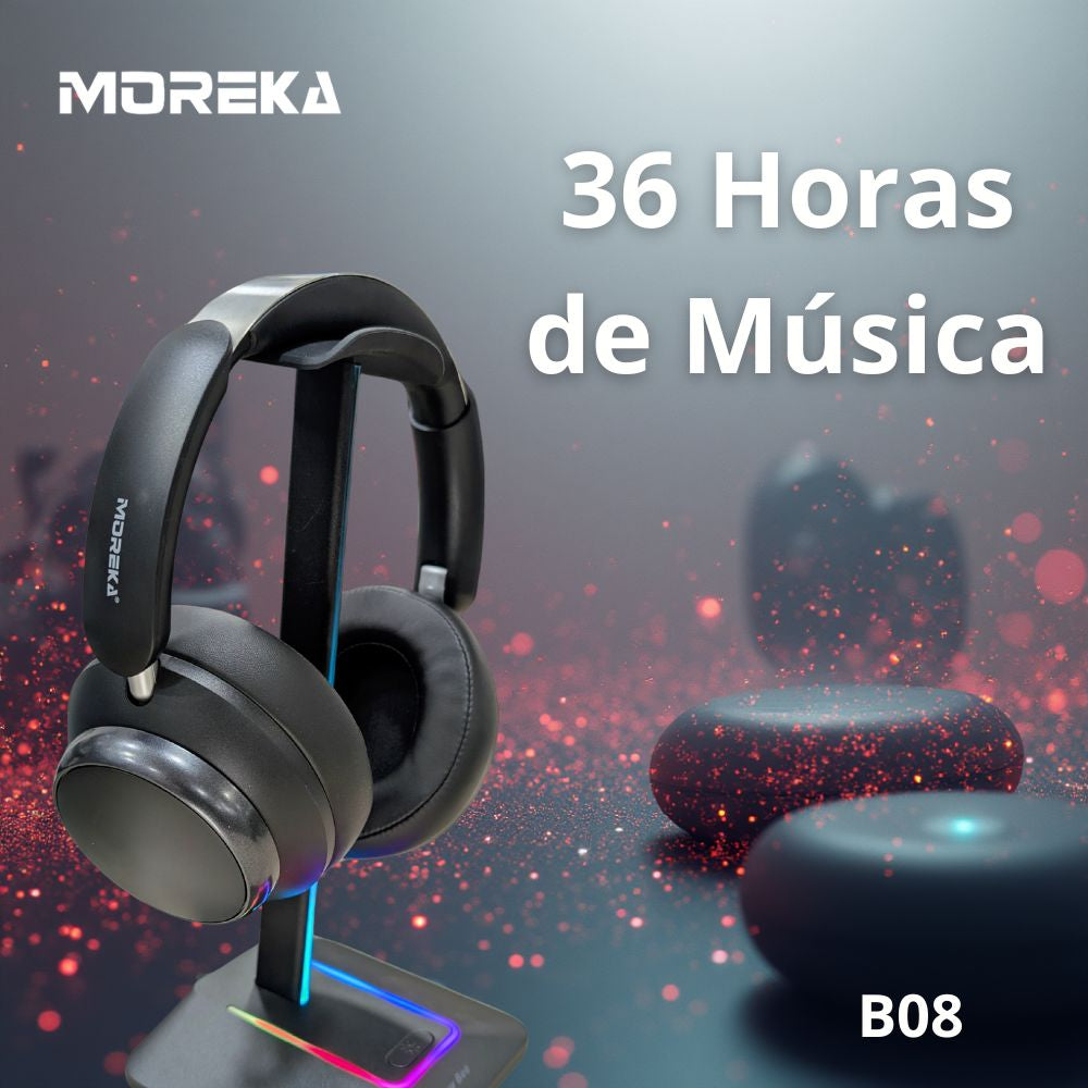 Audífonos Bluetooth V5.4 Moreka B08 400mAh 40mm Cancelación de Ruido 36 hrs musica
