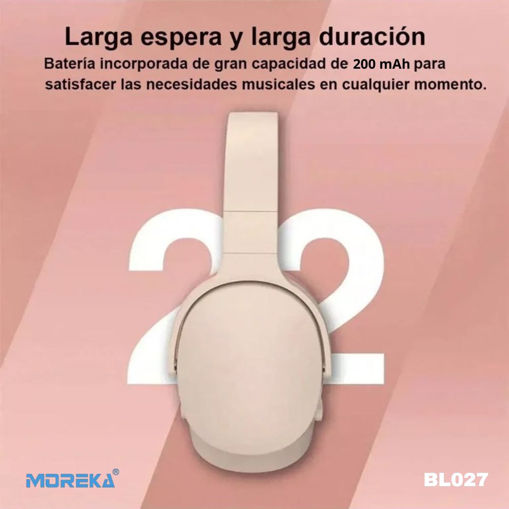 Audífonos Bluetooth 5.4 Moreka BL027 12 horas de musica AUX 3.5mm