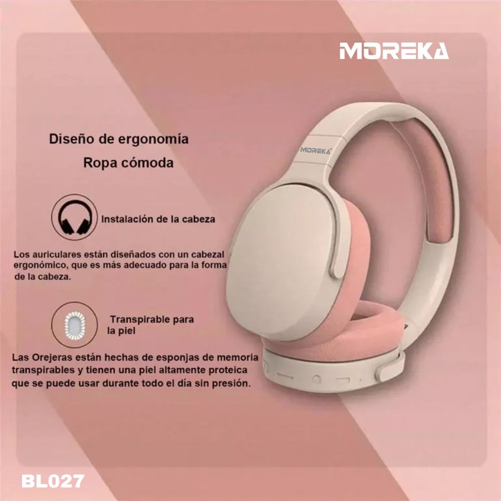 Audífonos Bluetooth 5.4 Moreka BL027 12 horas de musica AUX 3.5mm