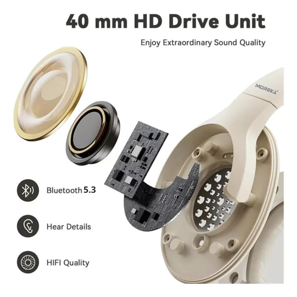 Audífonos Bluetooth 5.4 Moreka BL027 12 horas de musica AUX 3.5mm