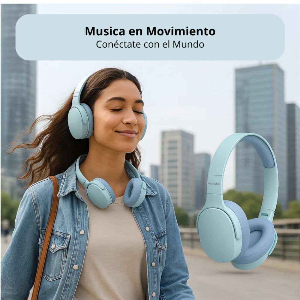 Audífonos Bluetooth 5.4 Moreka BL027 12 horas de musica AUX 3.5mm