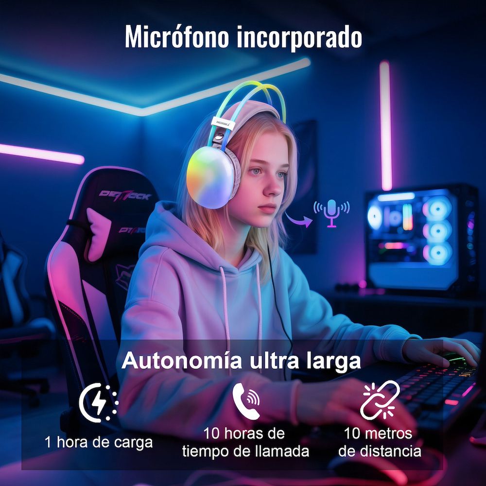 Audífonos Bluetooth 5.3 Moreka BL029 16 horas de musica iluminación RGB