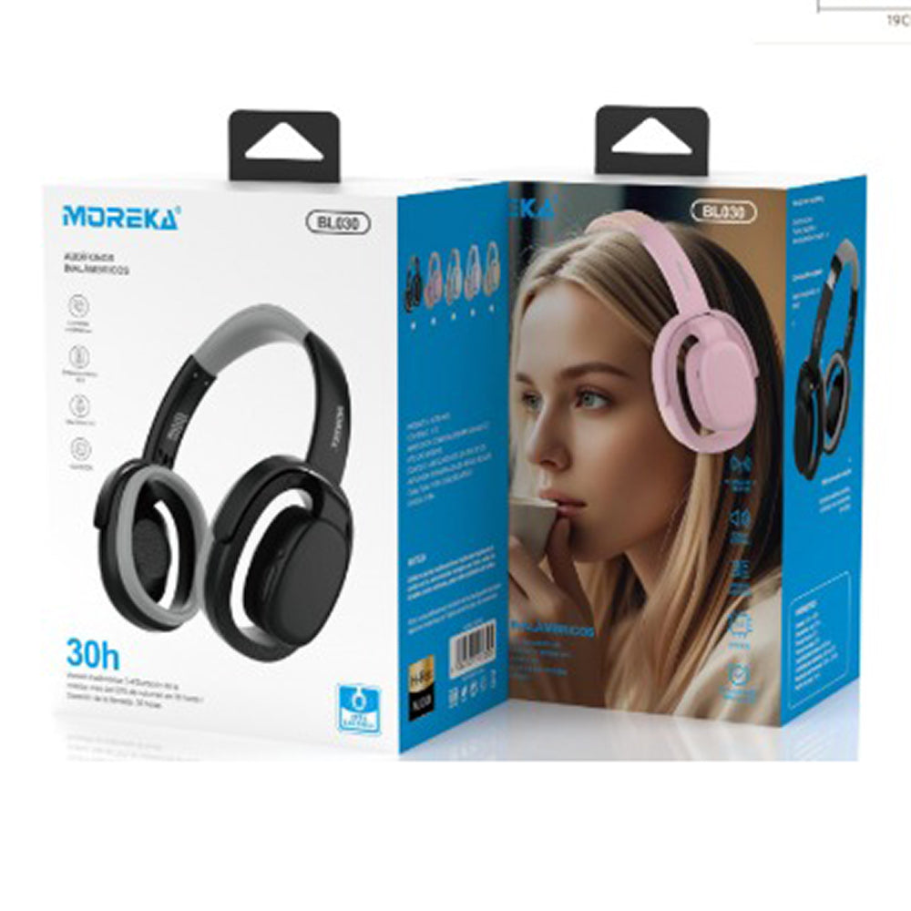 Audífonos Bluetooth 5.4+EDR Moreka BL030 400mAh 40mm 30 Hrs