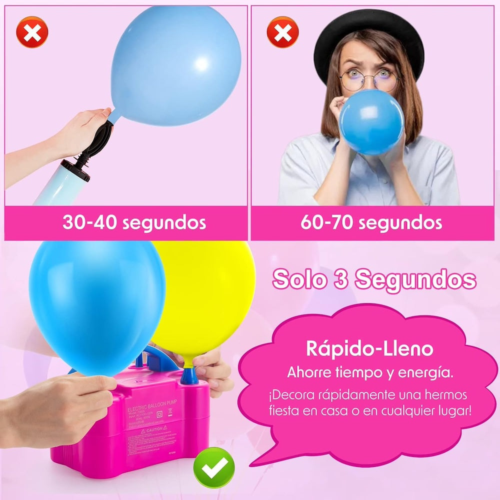 Bomba de Globos Eléctrica Portátil Inflador de Globos de Doble Boquilla 73005