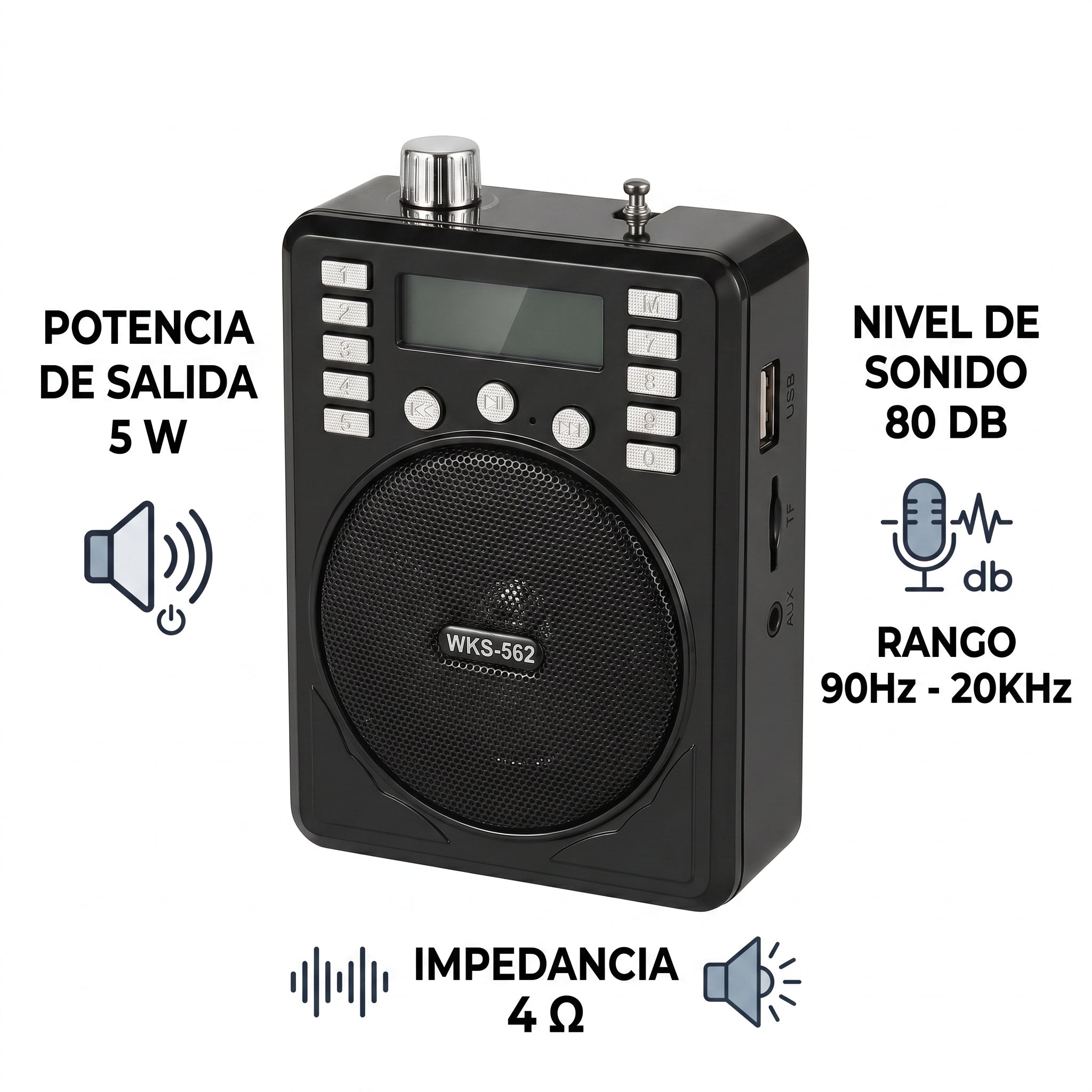 Bocina Radio Megáfono Multi-Función Büytiti WKS-562 USB, Micro SD y FM