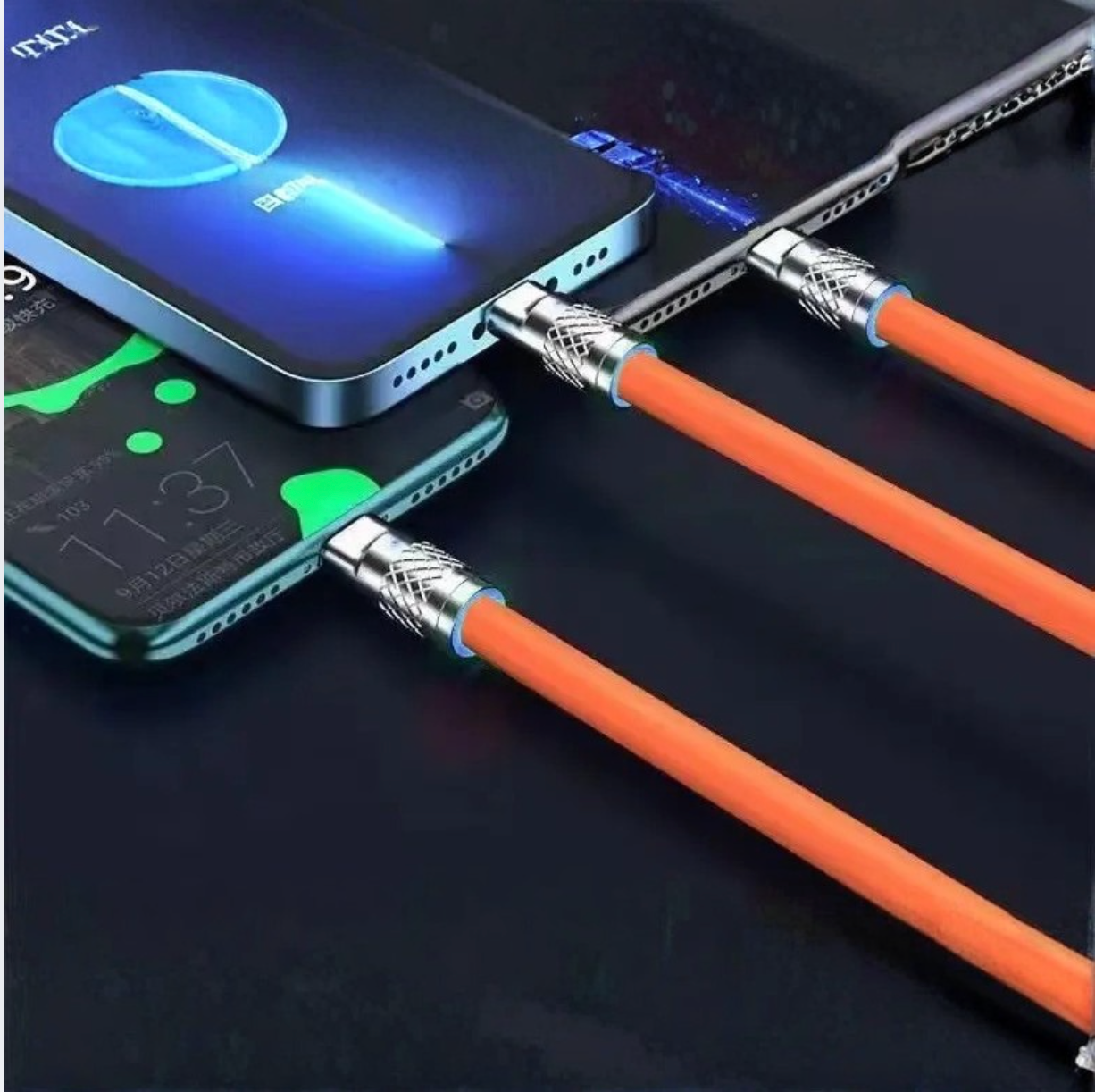 Cable 3 en 1 Moreka CB-042 3.1 A y Datos 1.2 M, Lightning, Tipo C, V8