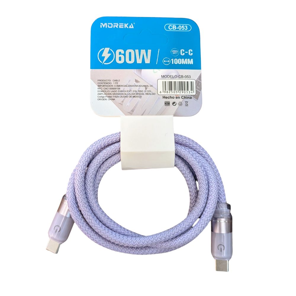 Cable Moreka Tipo C a C CB-053 60W carga rápida 1m