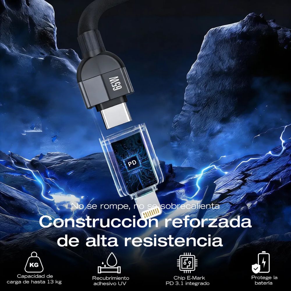 Cable Moreka 4 En 1 Cable Datos 65W en C 27W en IP 1.2m Para Iphone Usb Tipo C CB-054