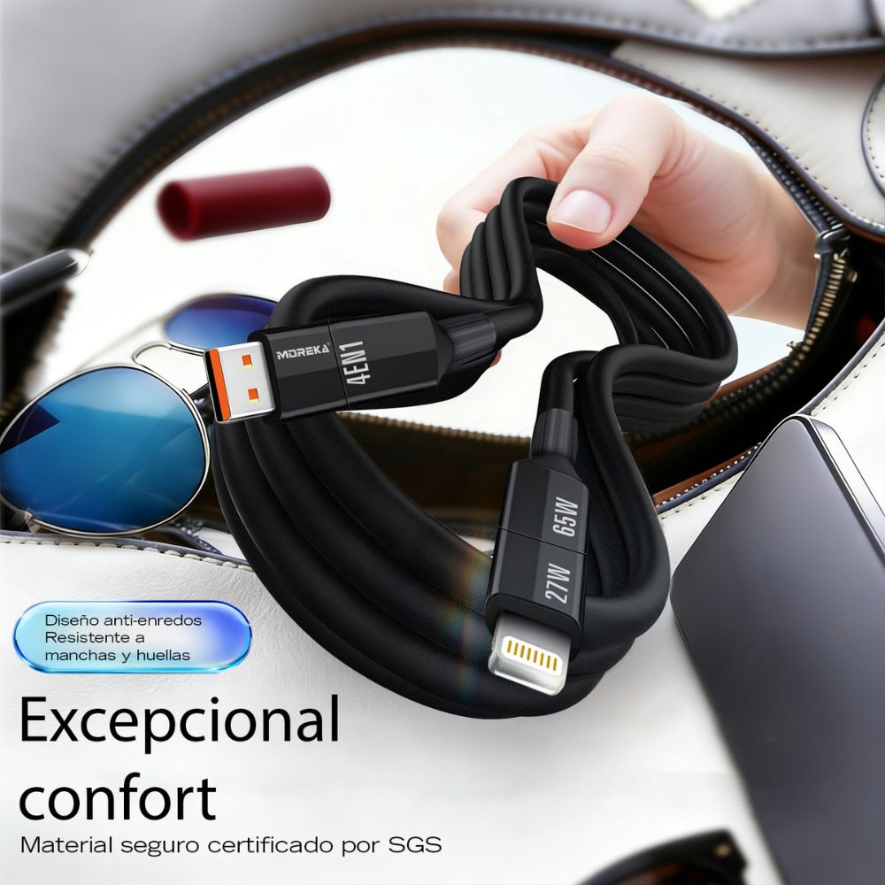 Cable Moreka 4 En 1 Cable Datos 65W en C 27W en IP 1.2m Para Iphone Usb Tipo C CB-054