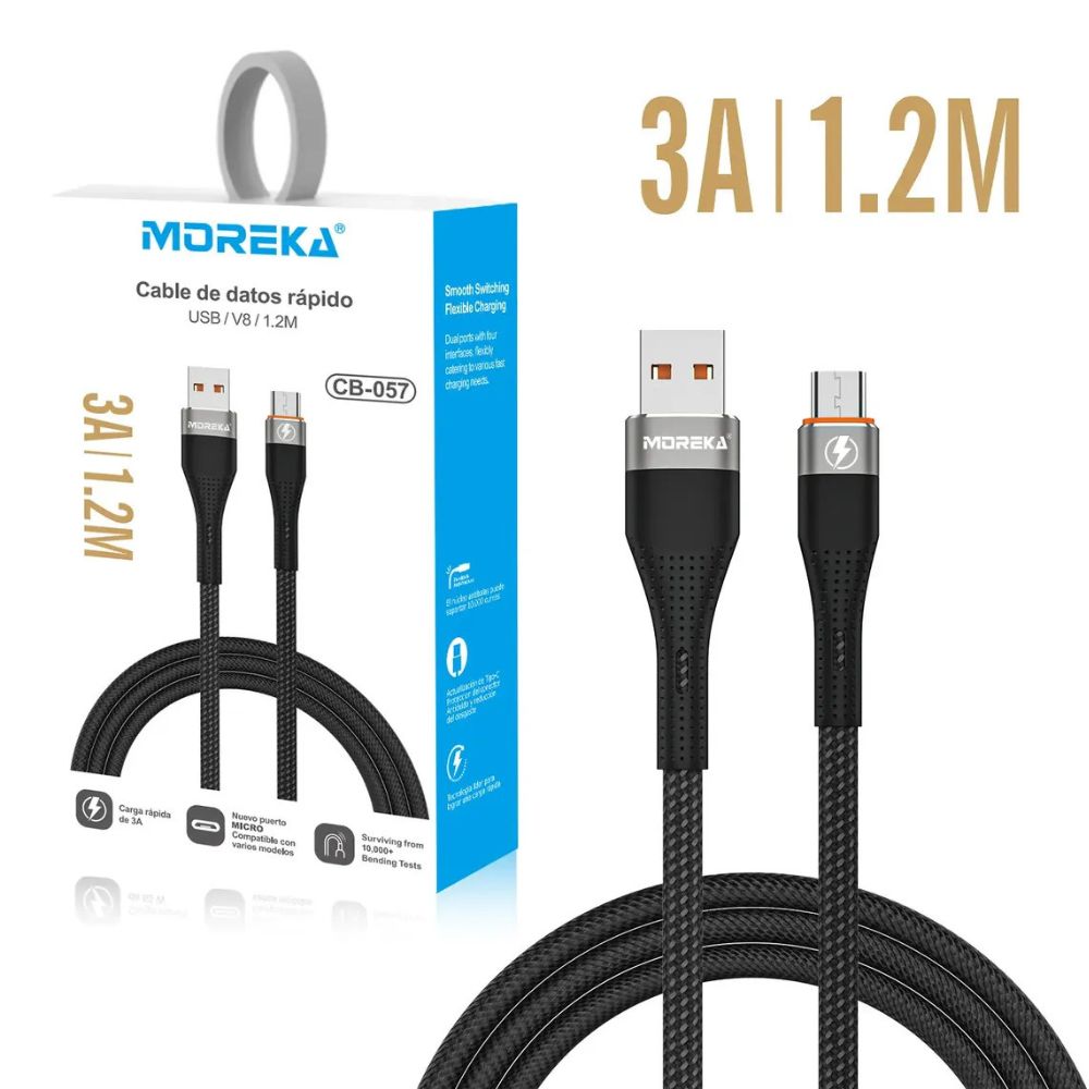 Cable Moreka V8 USB 3A carga rápida 1.2M CB-057