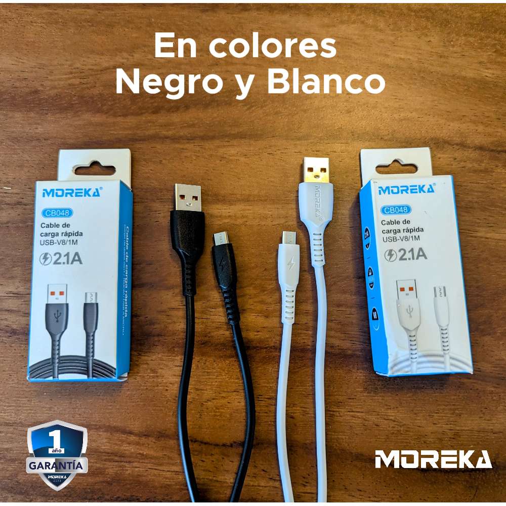 Cable Tipo V8 Micro USB, Moreka CB048 2.1A 1 M.