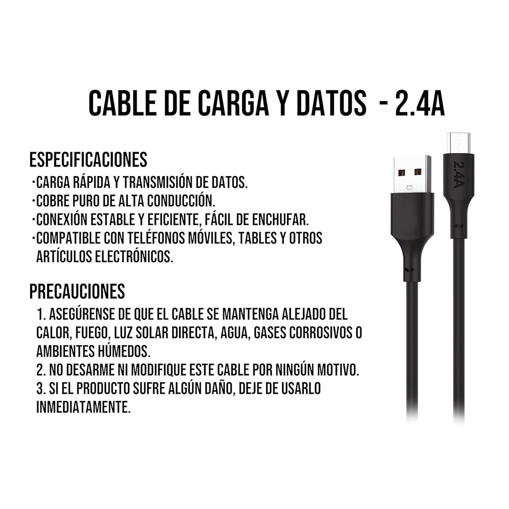Cable Tipo V8 Micro USB, Moreka CB-35, 2.4 1 M.