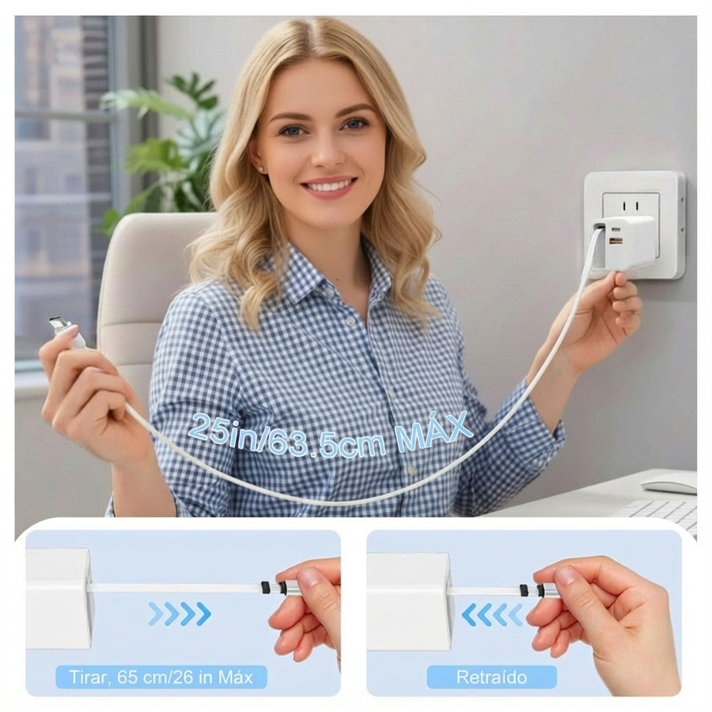 Cargador 42.5W 5V- 3A 2 Puertos PD 20W QC3.1  22.5 cable tipo C retráctil Moreka CC27