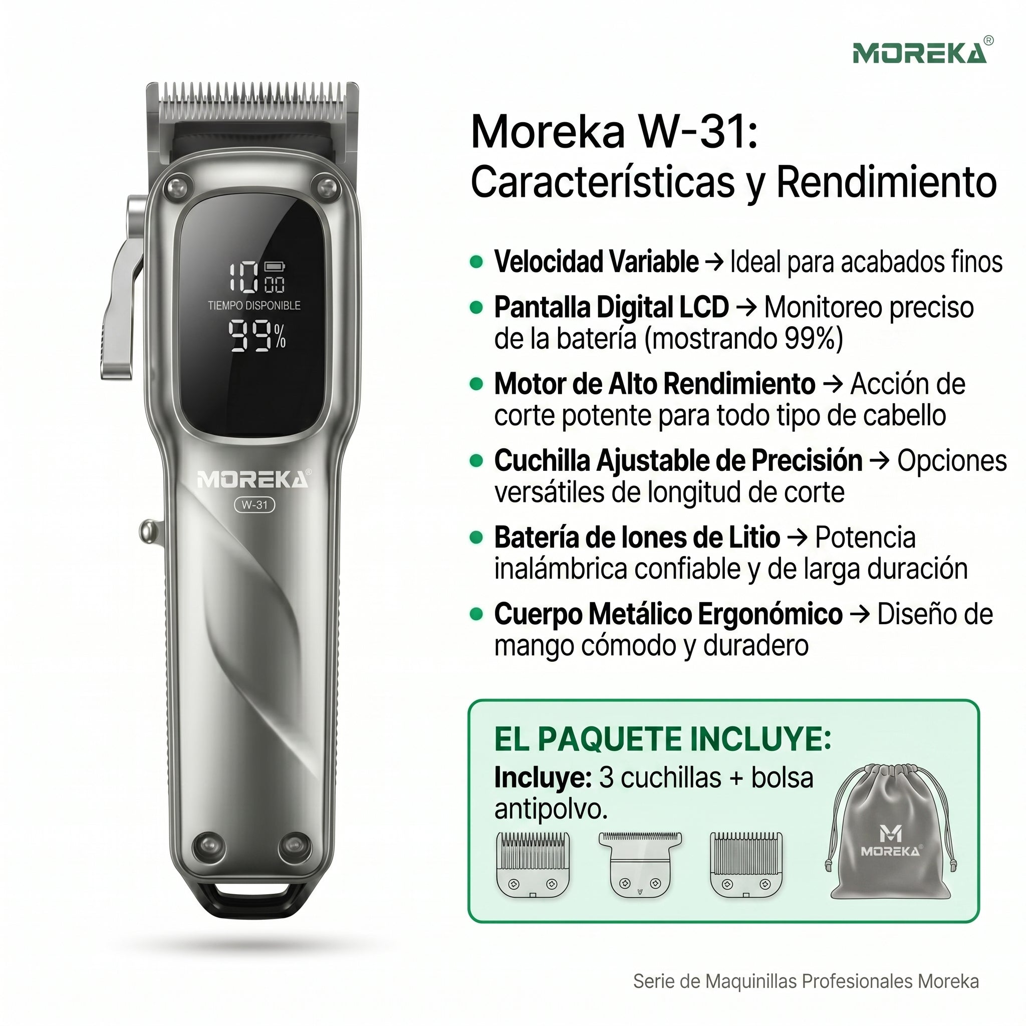 MAQUINILLA CON CUCHILLA AJUSTABLE Profesional B Carga - Moreka Modelo W-31